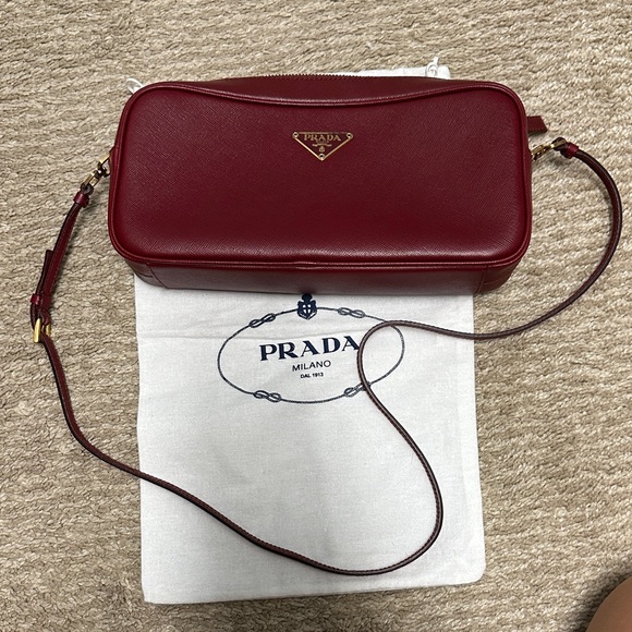Prada Women's Burgundy Leather Crossbody Bag - Picture 1 of 8